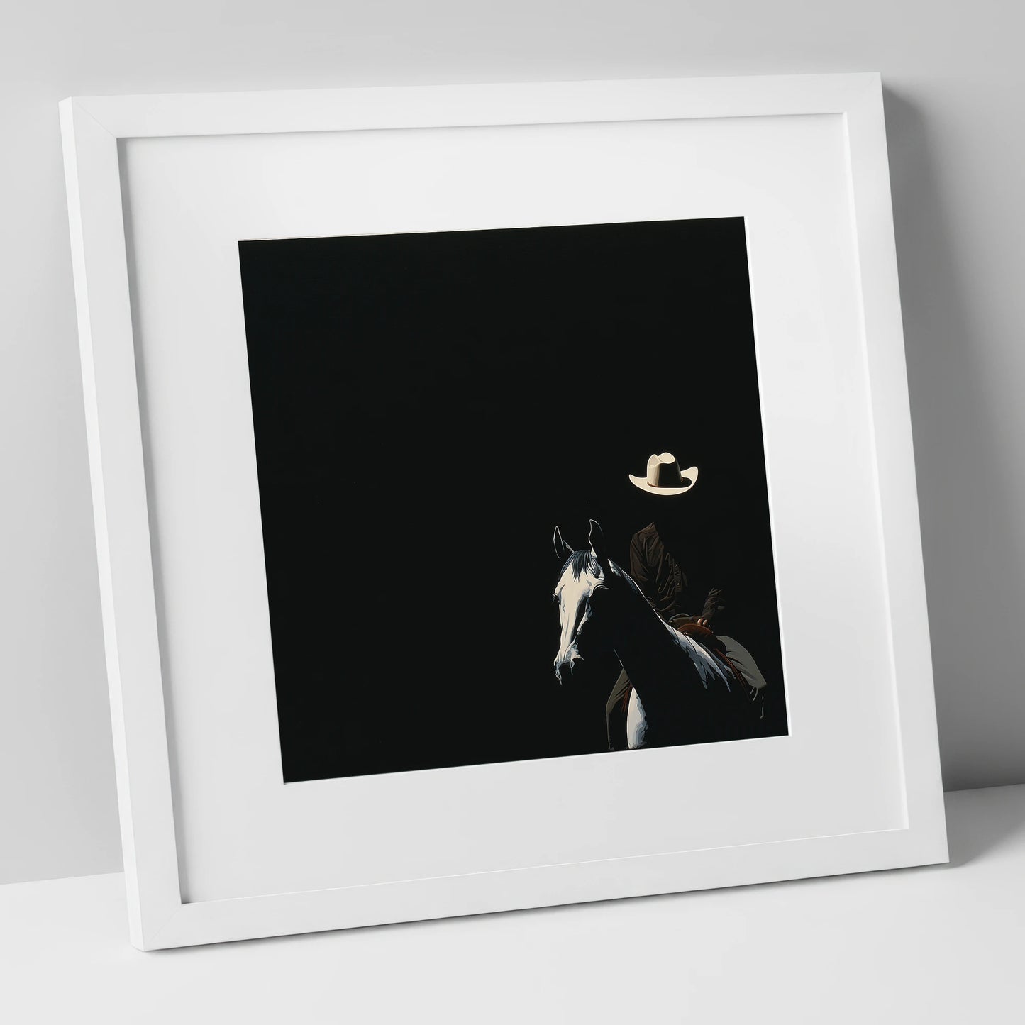 Western Solitude western horse art print in white frame