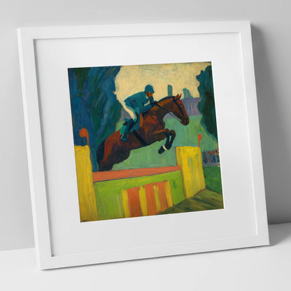 Over the Vivid Wall show jumping horse art print in white frame