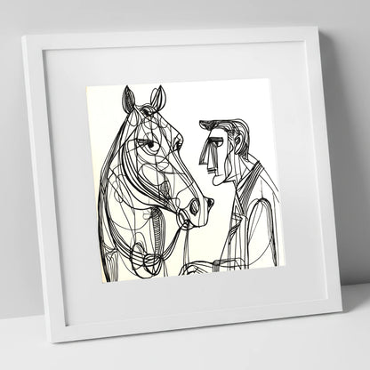 Modern Connection horse & rider art print in white frame