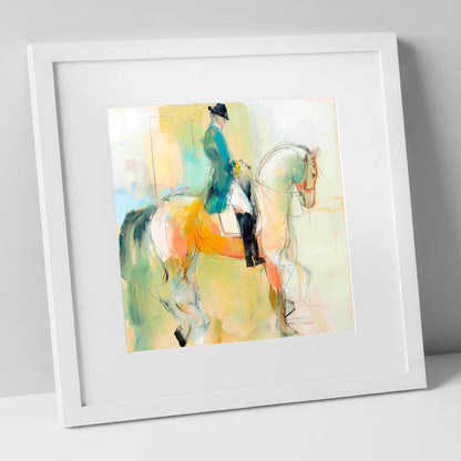 Abstract Dressage Harmony dressage horse art print in white frame