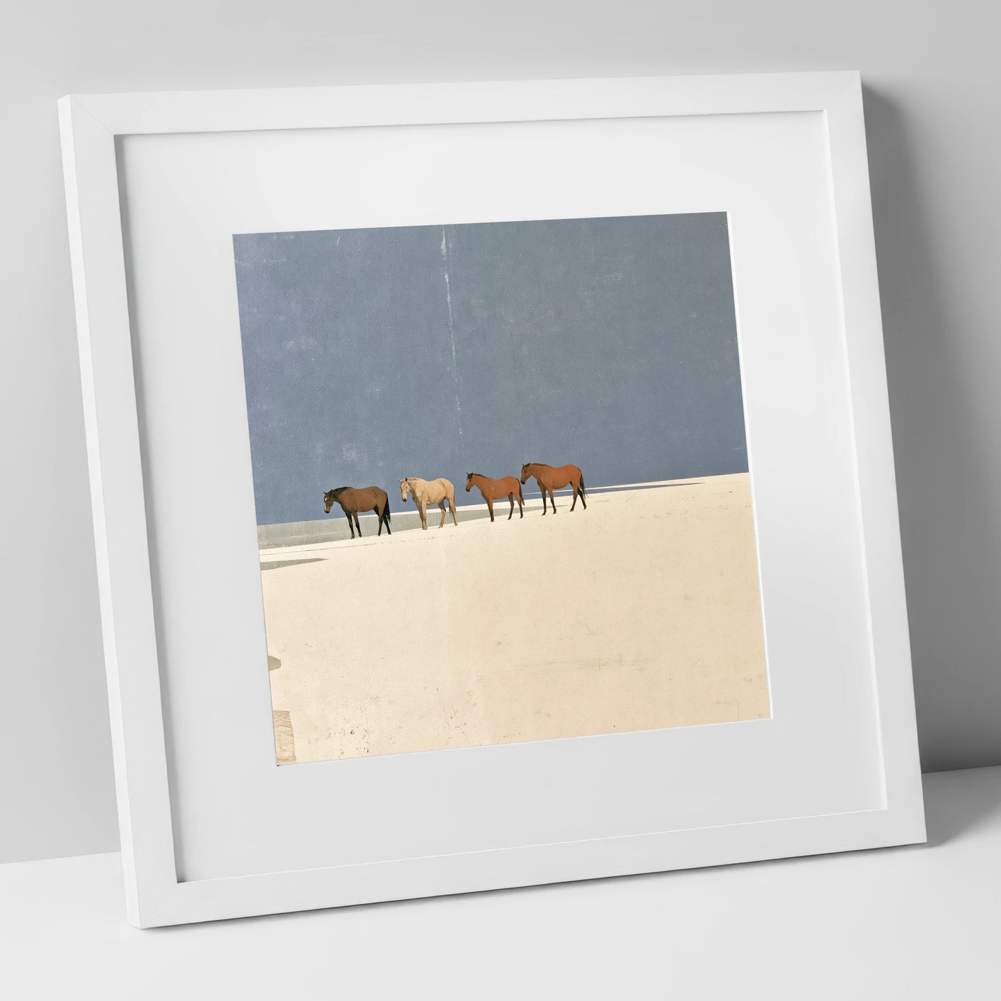 Stillness on the Horizon horse landscape art print in white frame