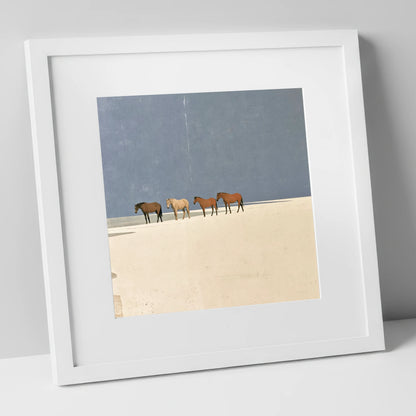Stillness on the Horizon horse landscape art print in white frame