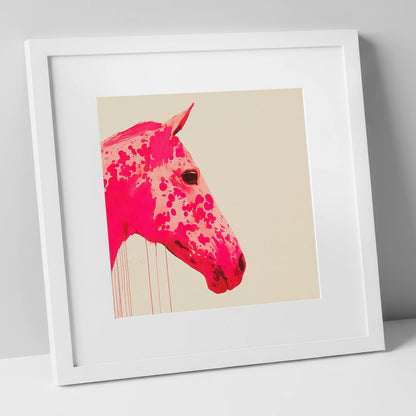 Vibrant Magenta Profile horse portrait art print in white frame