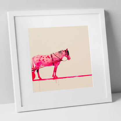 Vibrant Spotted Harness working horse art print in white frame