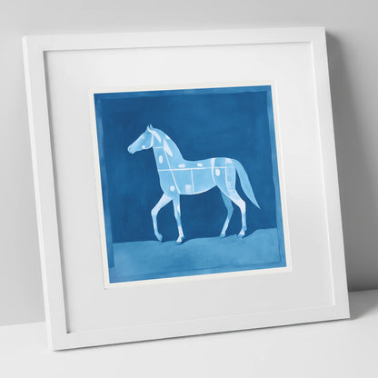The Azure Blueprint horse breed art print in white frame
