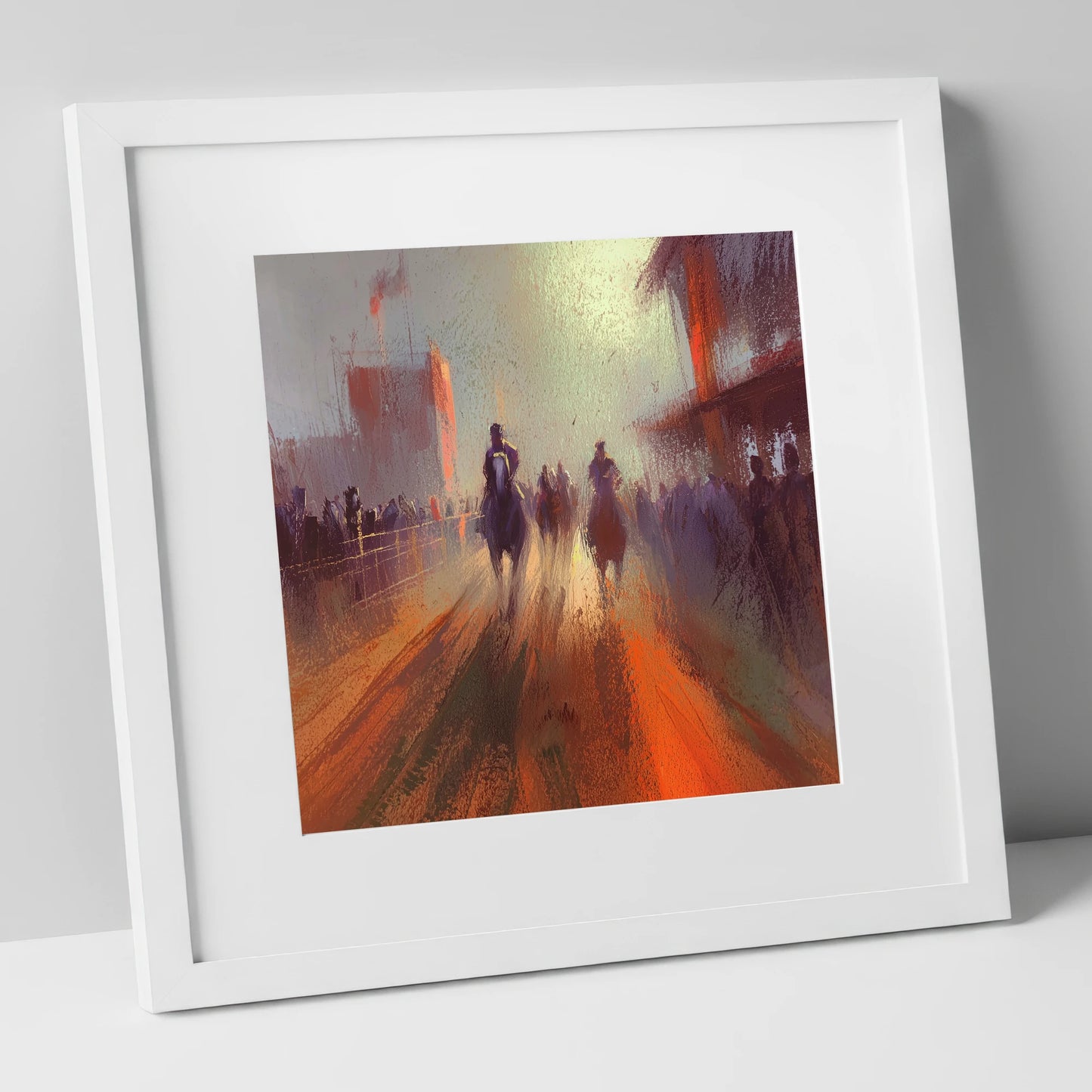 The Arena Haze show jumping horse art print in white frame