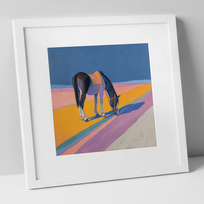 The Golden Hour Grazing working horse art print in white frame