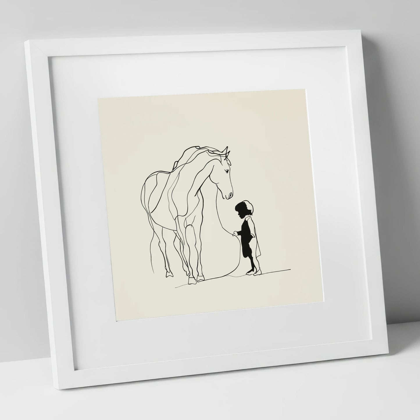 The Quiet Bond horse & rider art print in white frame