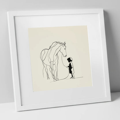 The Quiet Bond horse & rider art print in white frame