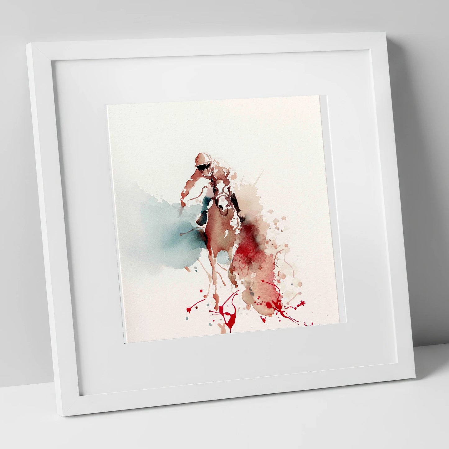 The Final Furlong racing horse art print in white frame