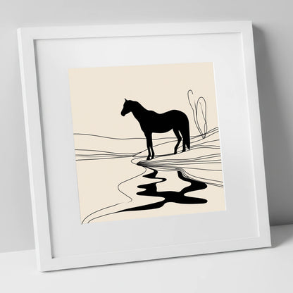 The Silent Oasis horse landscape art print in white frame