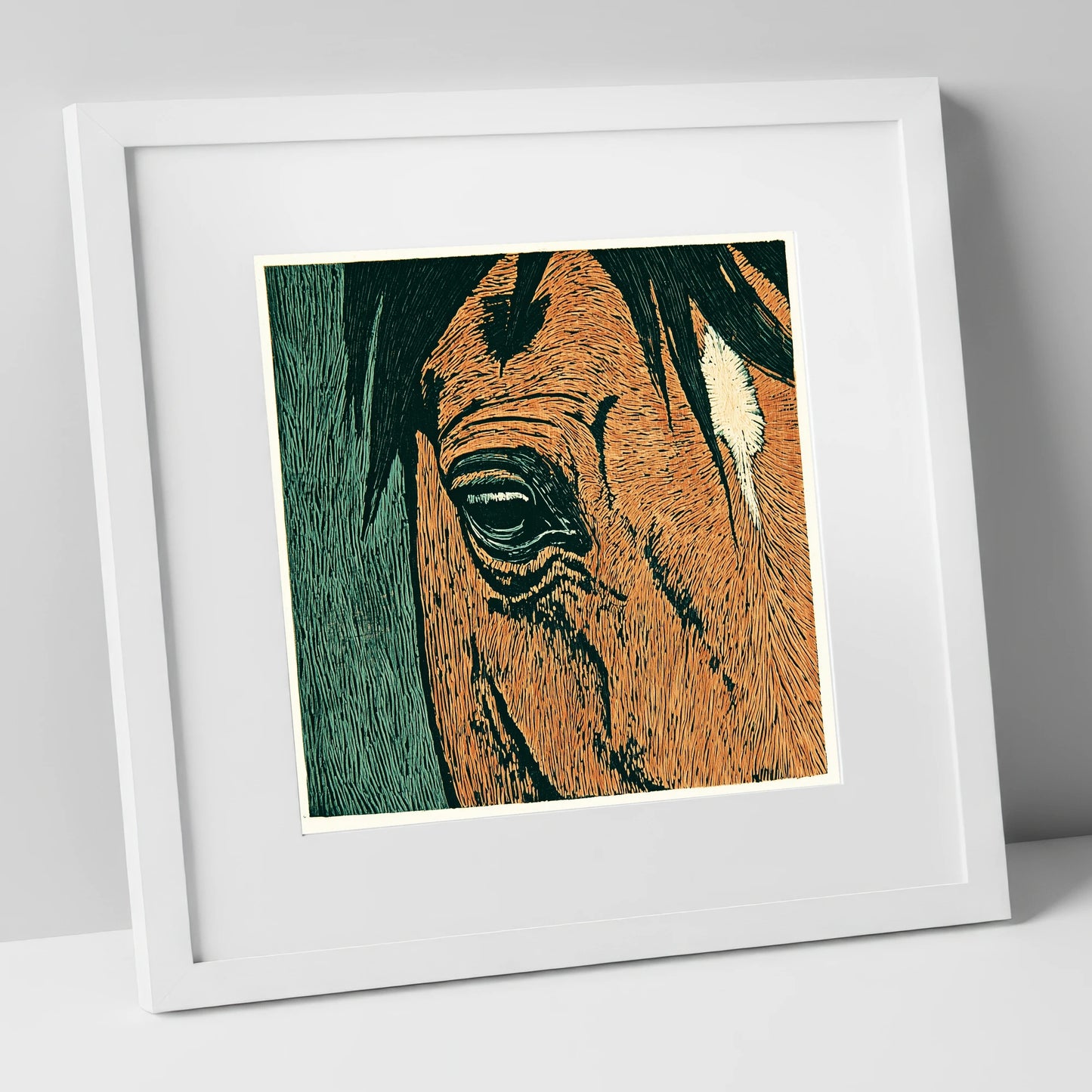 The Chestnut Gaze horse portrait art print in white frame