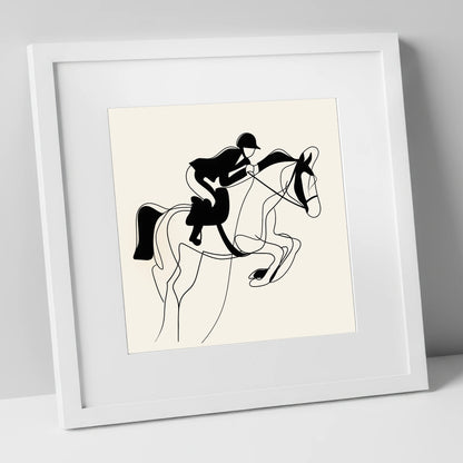 Grace in Flight show jumping horse art print in white frame