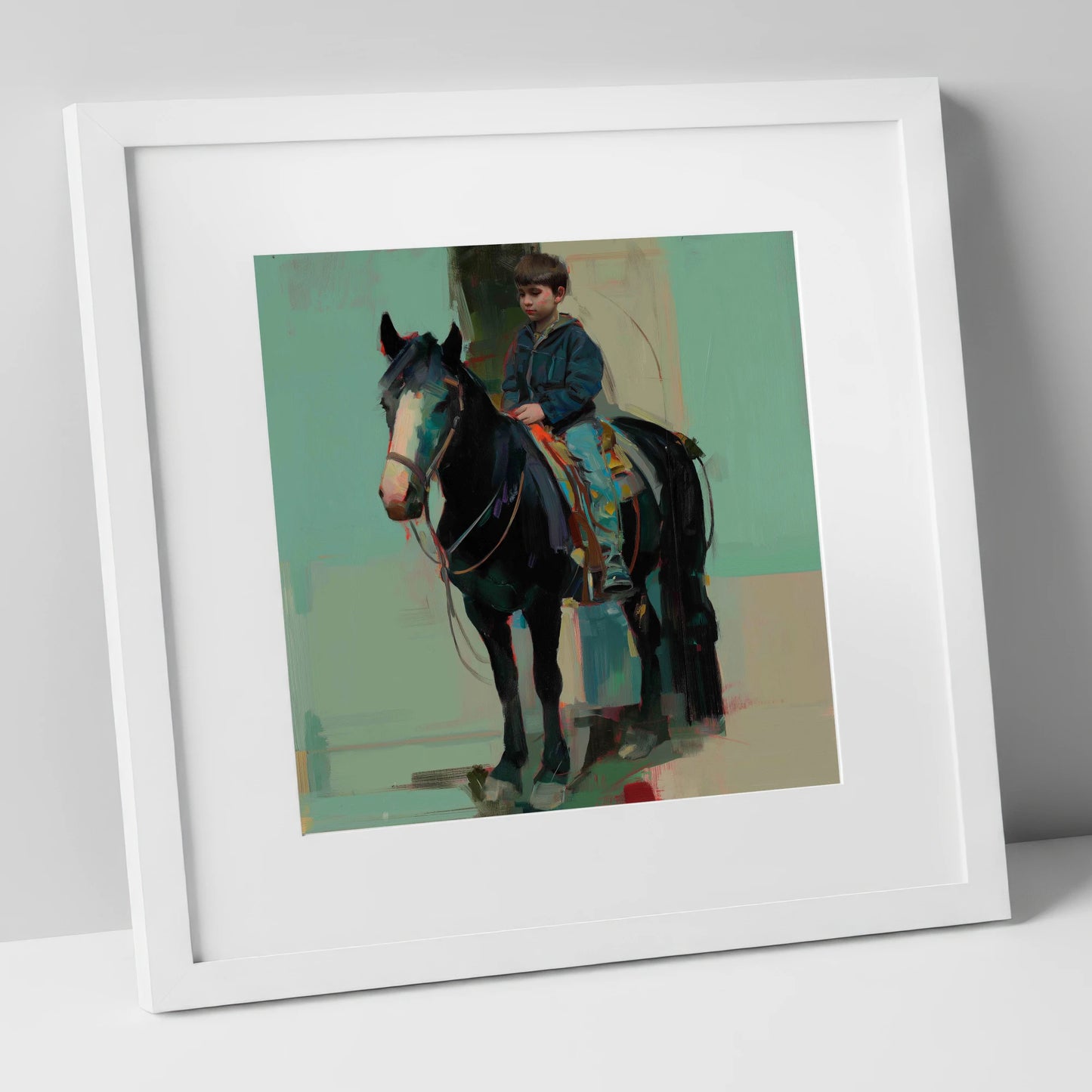 The Quiet Partnership horse & rider art print in white frame
