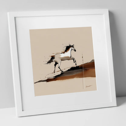 Earthen Canter wild horses art print in white frame