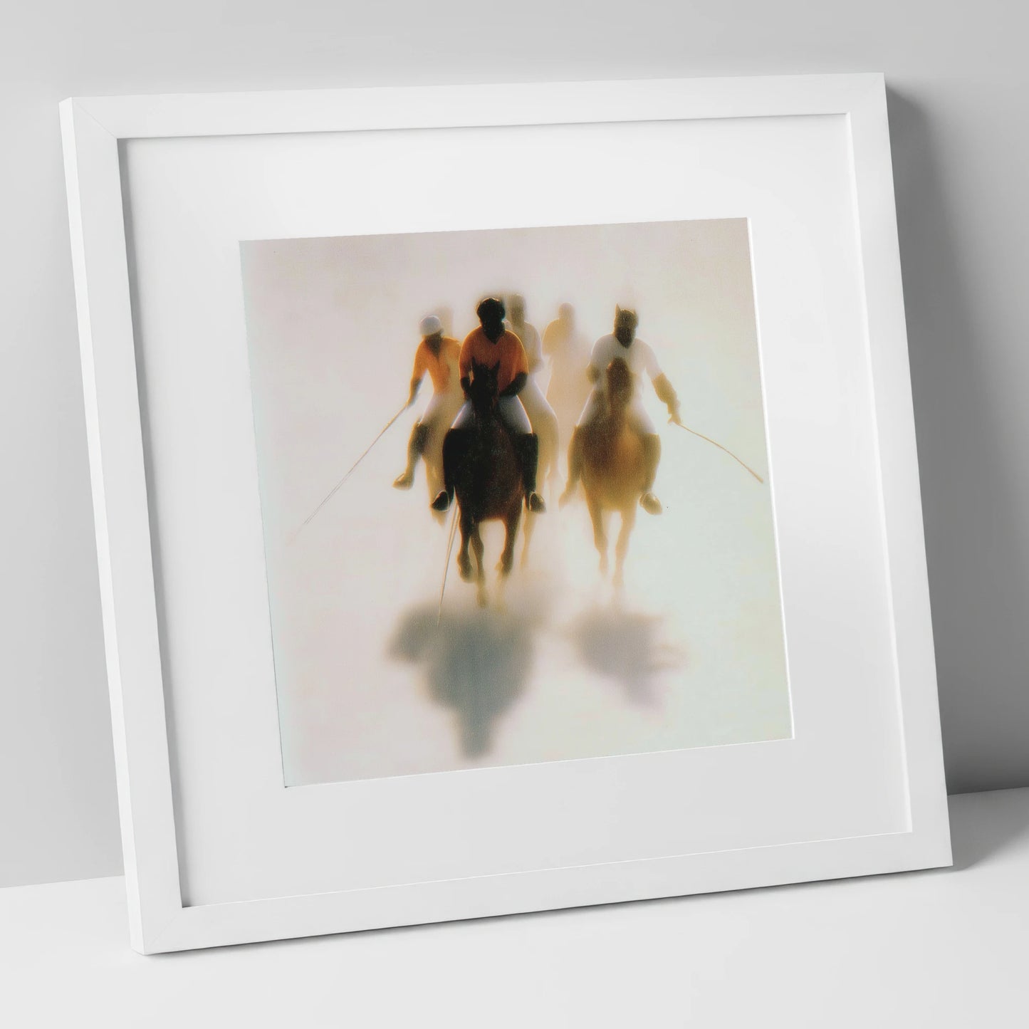The Ethereal Chukka polo horse art print in white frame