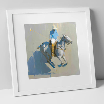 Slate Blue Chukka polo horse art print in white frame