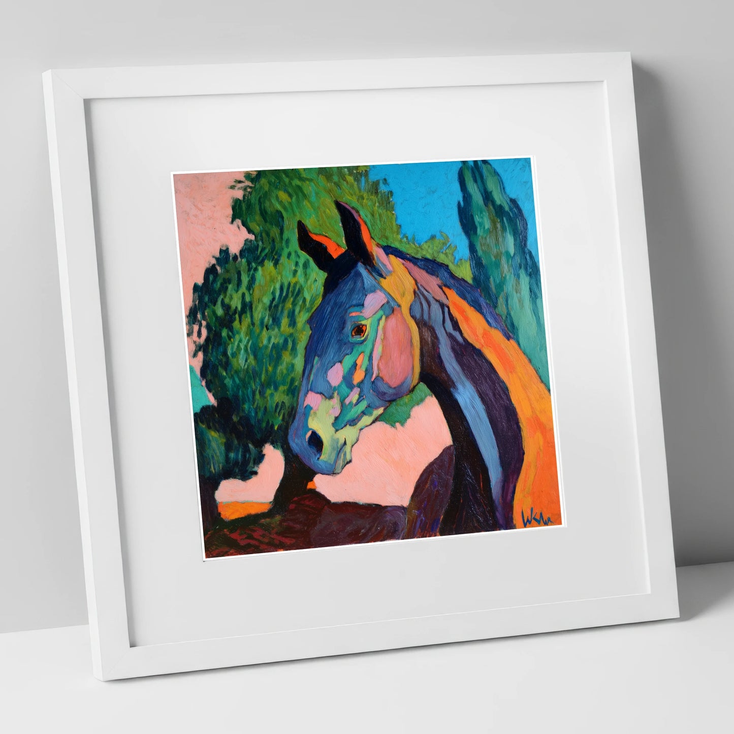 Vibrant Equine Expression horse portrait art print in white frame