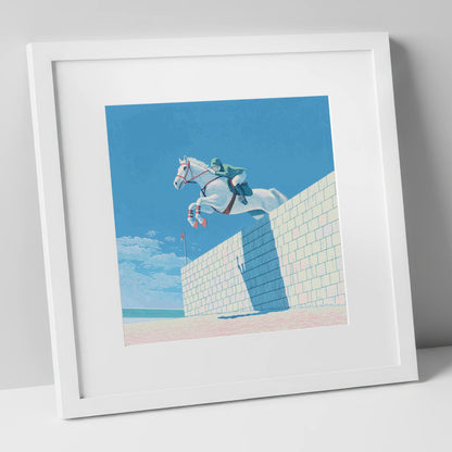 Clearance at the Wall show jumping horse art print in white frame