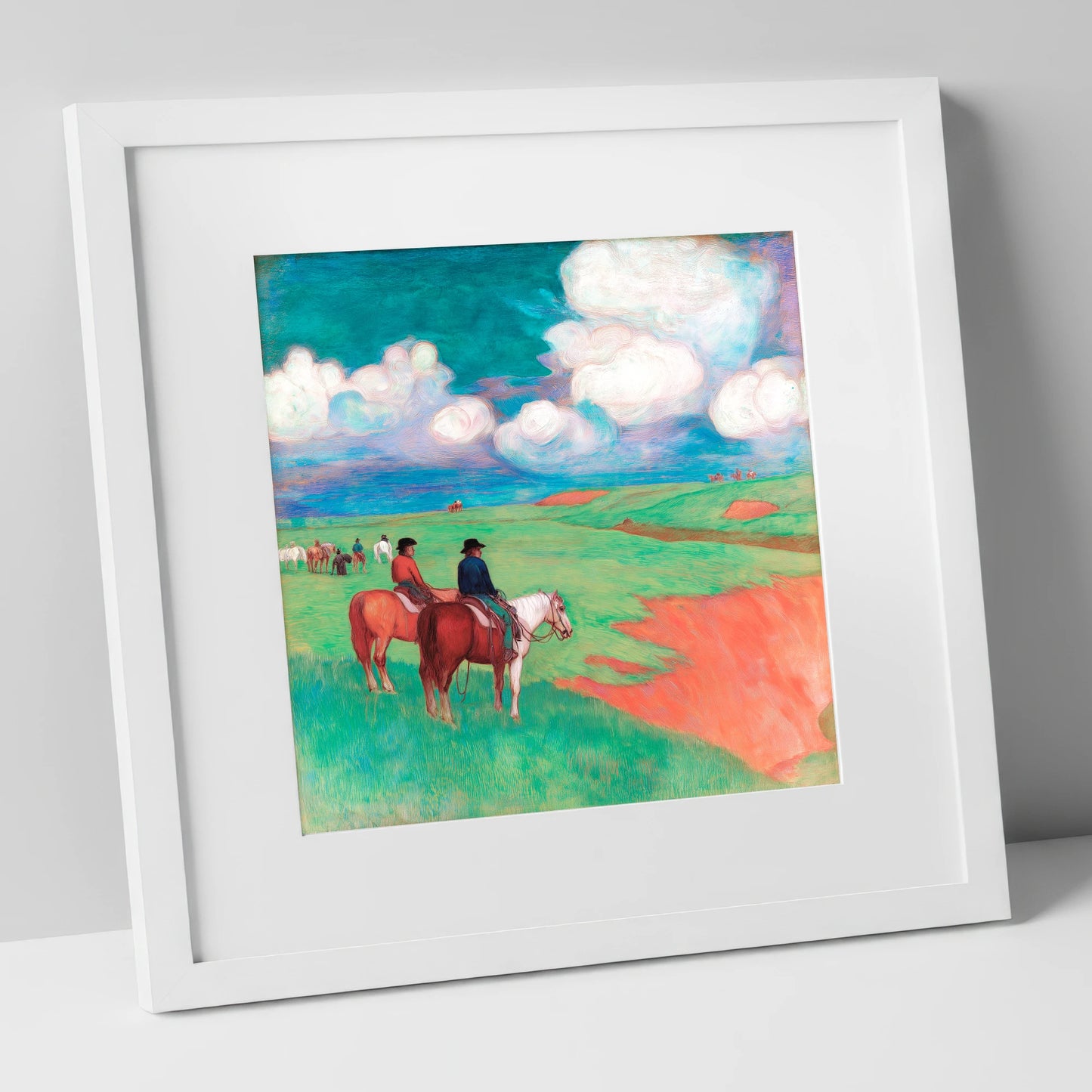 Vivid Frontier Horizons horse landscape art print in white frame