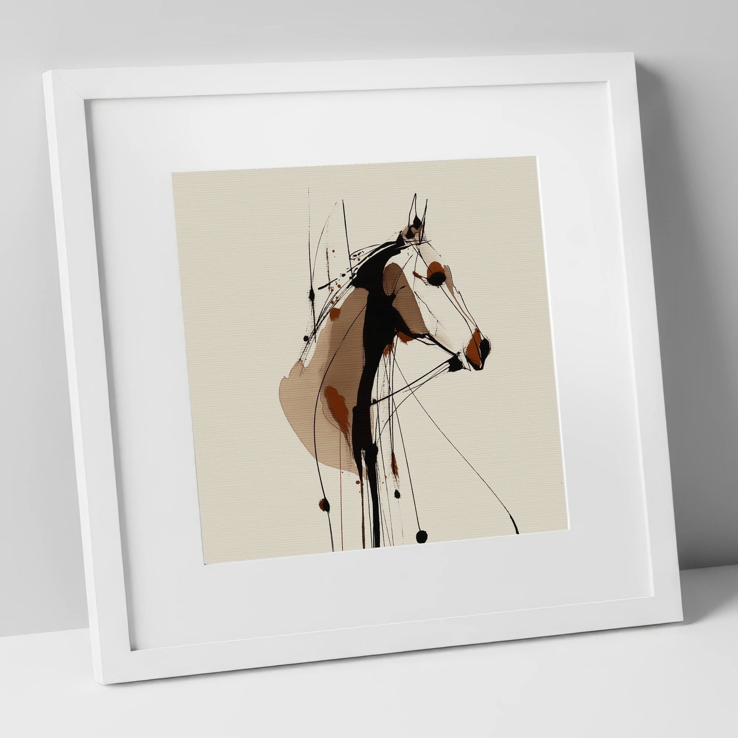 Dynamic Sepia Profile horse portrait art print in white frame