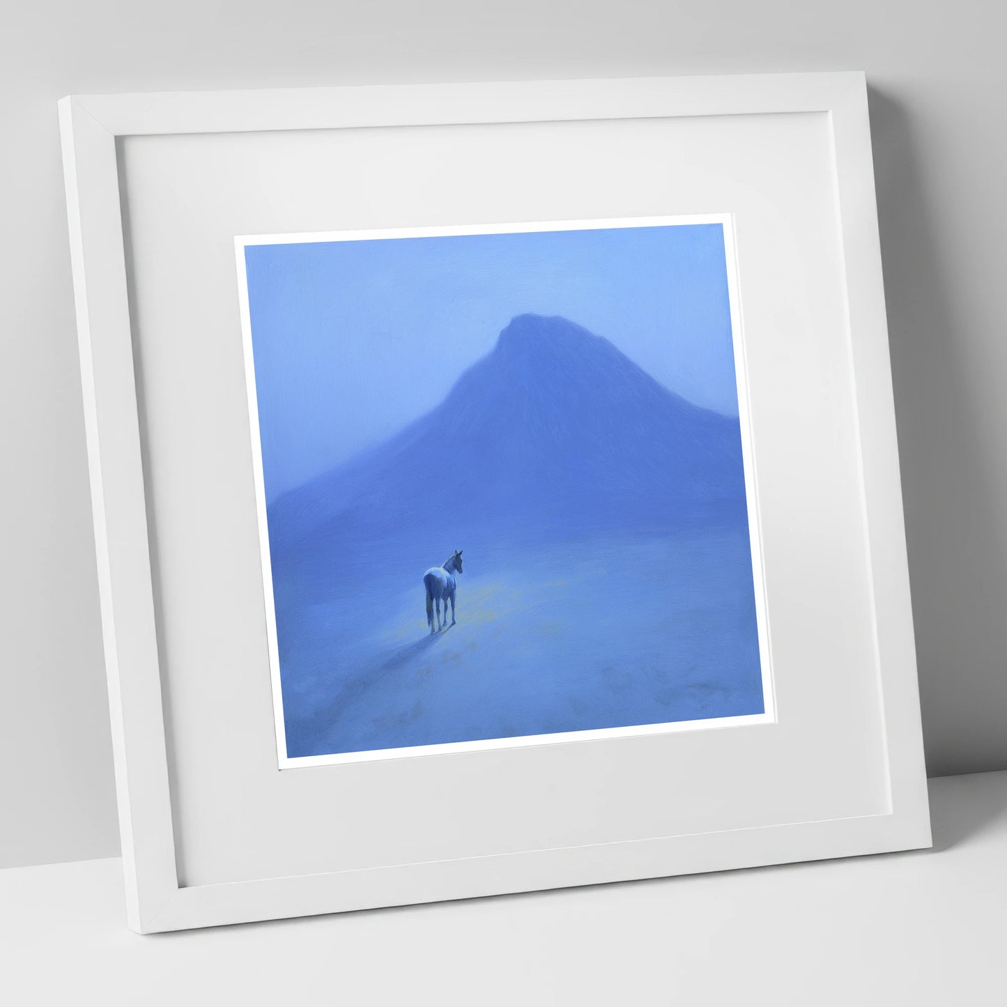 The Silent Peak horse landscape art print in white frame