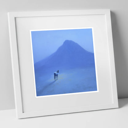 The Silent Peak horse landscape art print in white frame