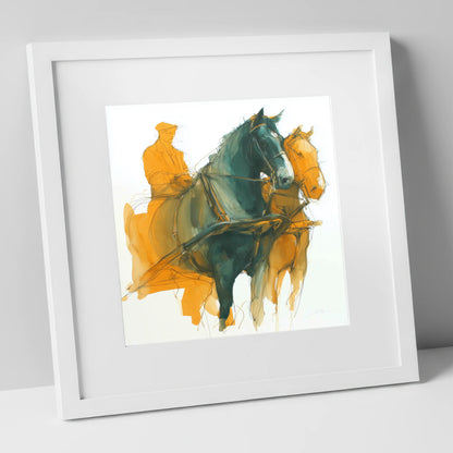 Harnessed Momentum working horse art print in white frame