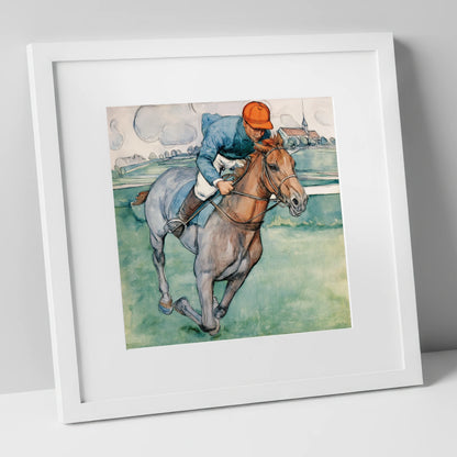 The Final Furlong racing horse art print in white frame
