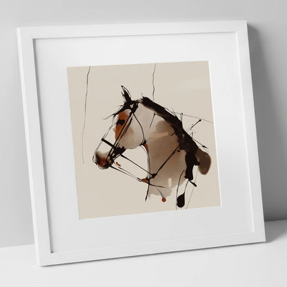 Raw Ink Equine Profile horse portrait art print in white frame