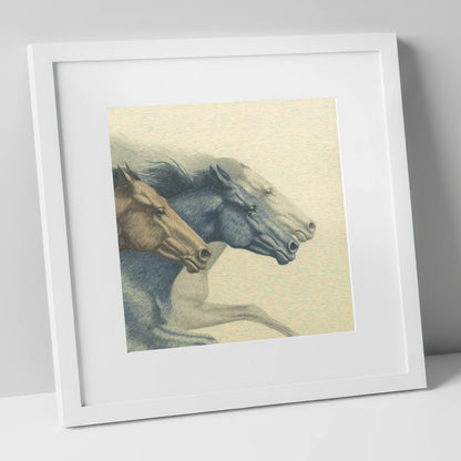 Stride For Stride racing horse art print in white frame