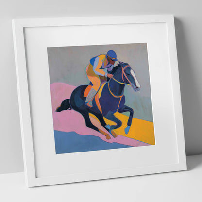 Colour of the Chase racing horse art print in white frame