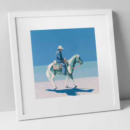 The Vast Horizon western horse art print in white frame