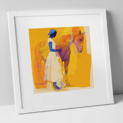 Structured Harmony horse & rider art print in white frame