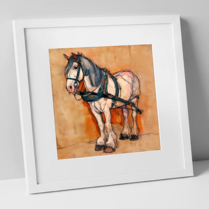 The Quiet Draught working horse art print in white frame