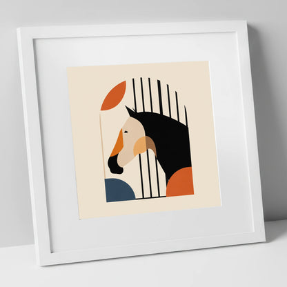 Geometric Stable Profile horse stable art print in white frame