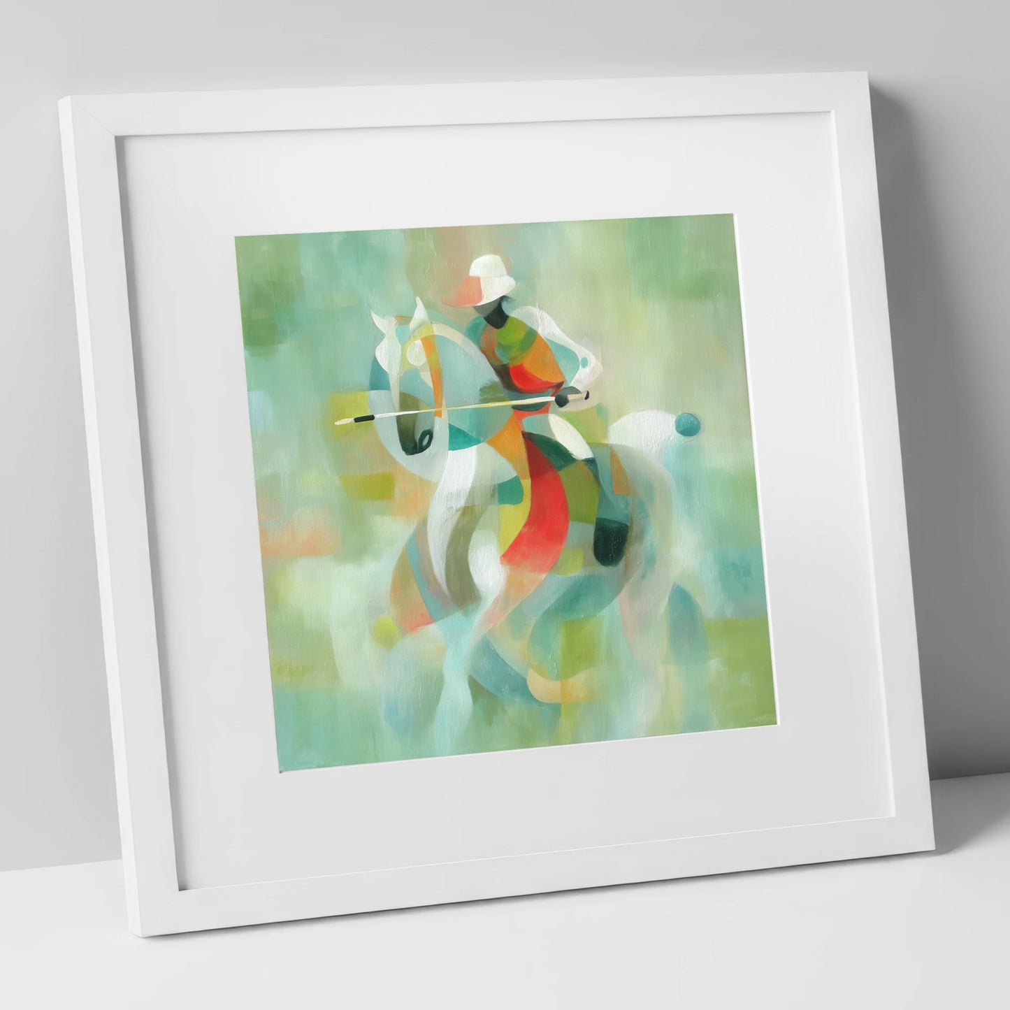 Harmonious Chukka polo horse art print in white frame