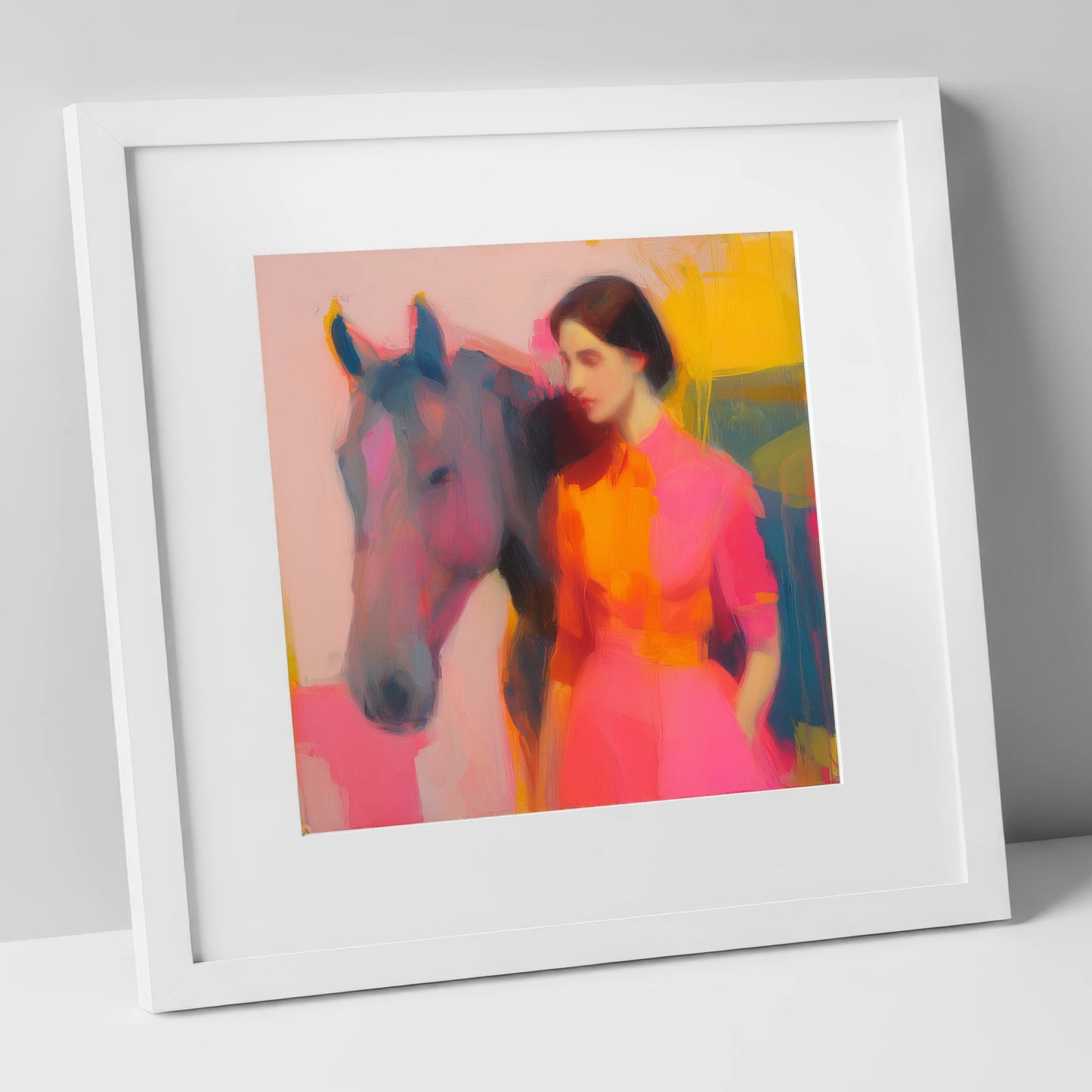 The Vivid Connection horse & rider art print in white frame