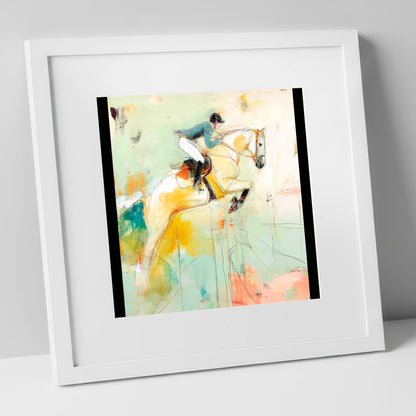 The Perfect Stride show jumping horse art print in white frame