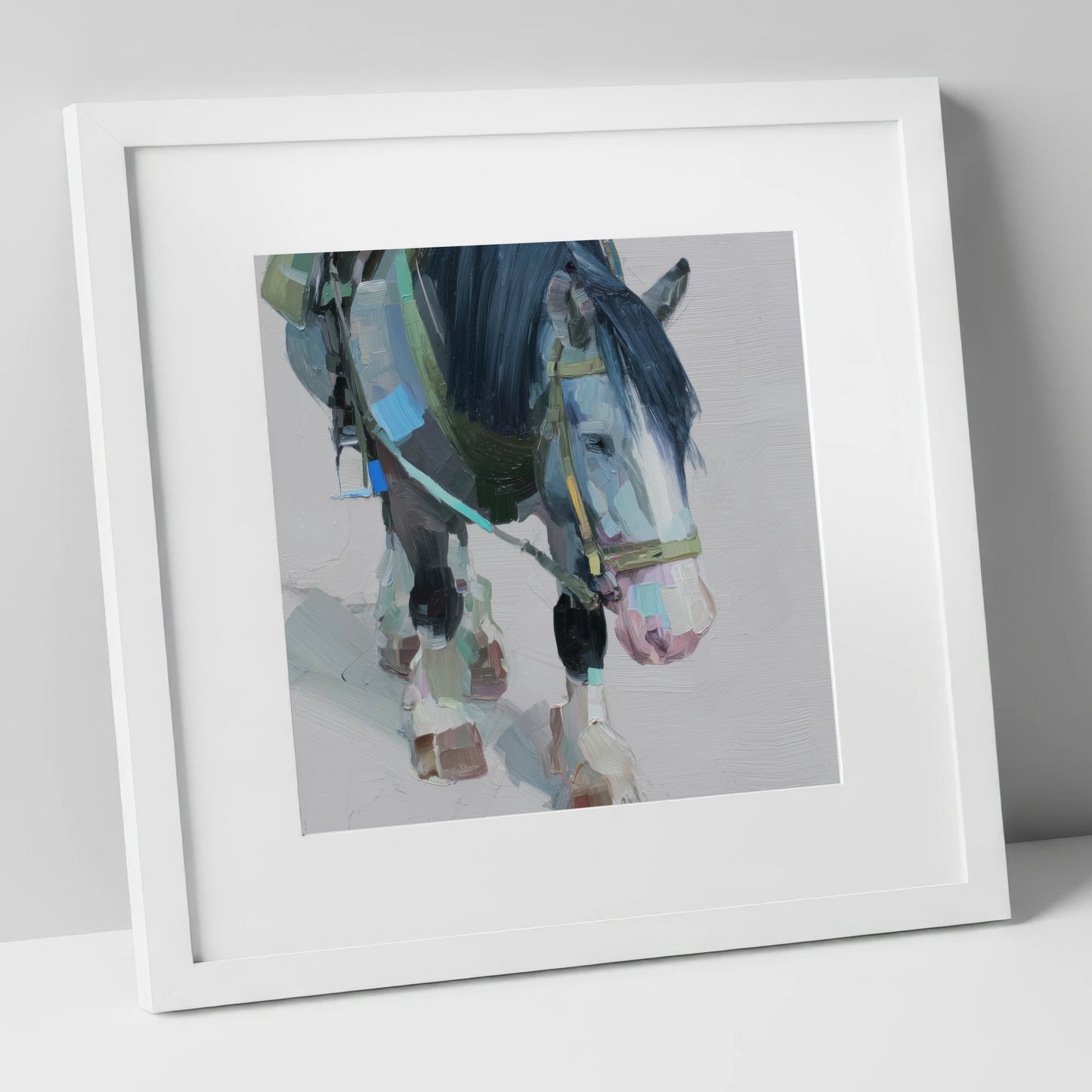 Quiet Strength horse breed art print in white frame