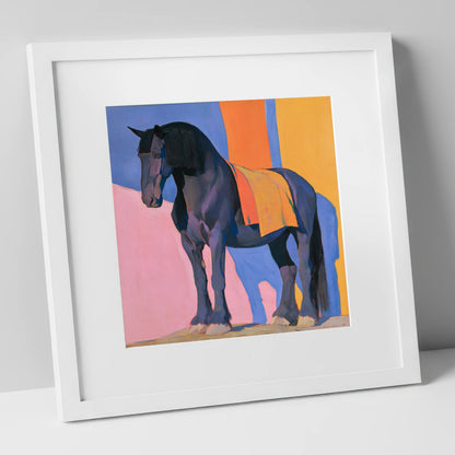 Heavy Horse Colour Block Portrait horse breed art print in white frame