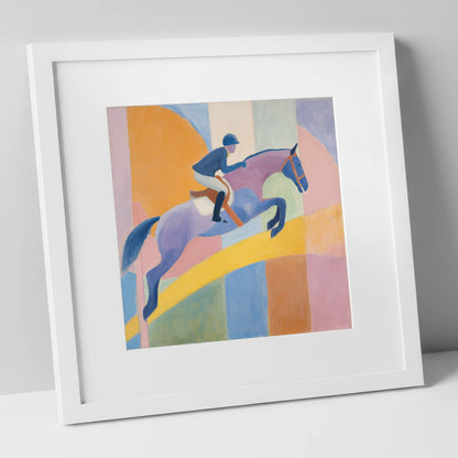 Harmony in Flight show jumping horse art print in white frame