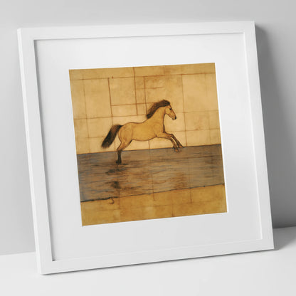 Classical Canter Study horse portrait art print in white frame