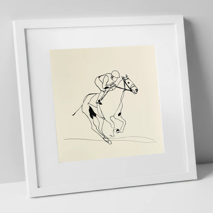 Elegant Racing Lines racing horse art print in white frame