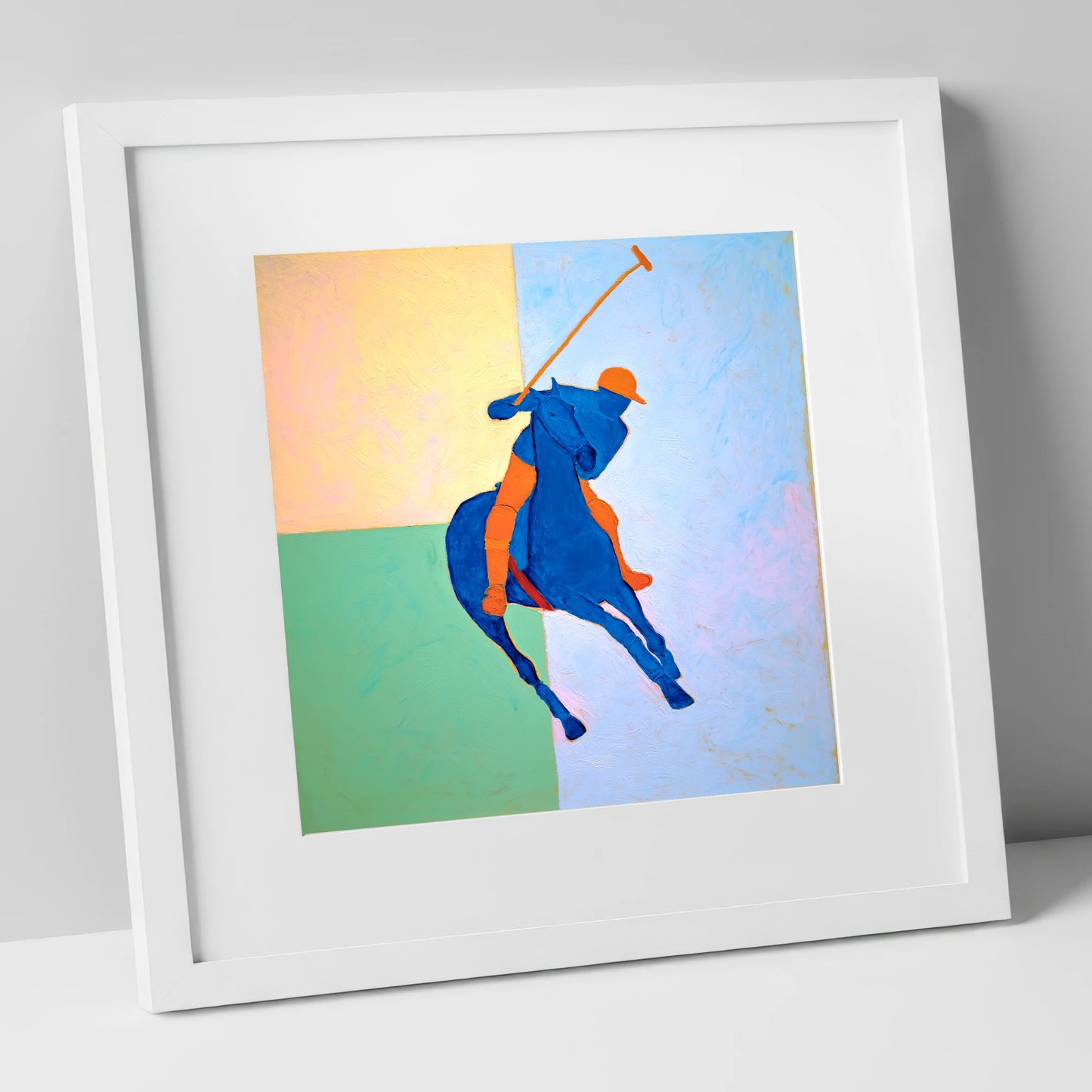 Cobalt Polo Swing polo horse art print in white frame