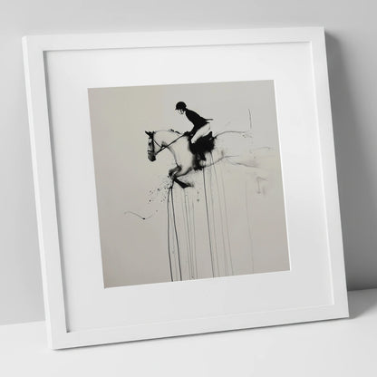 Airborne Elegance show jumping horse art print in white frame