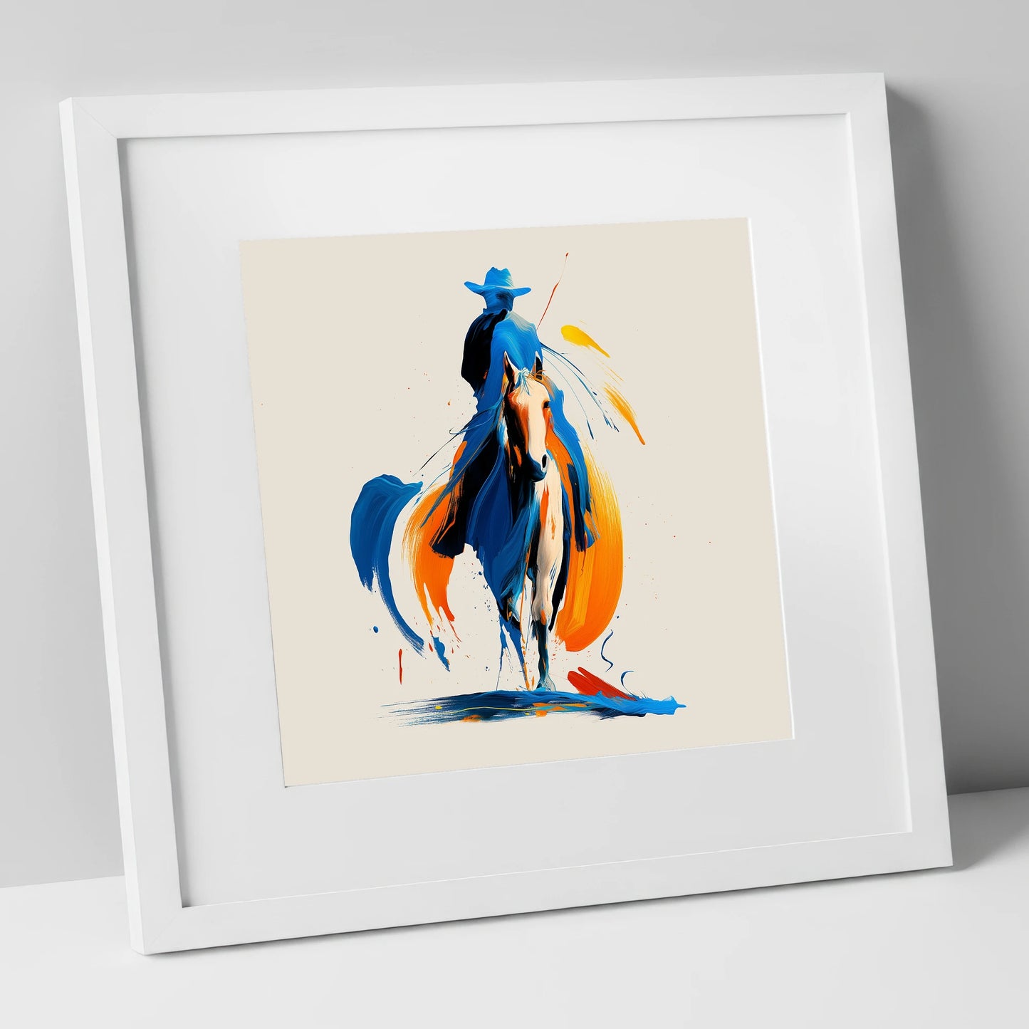Cobalt Western Spirit western horse art print in white frame