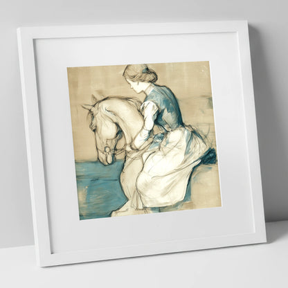 A Quiet Harmony horse & rider art print in white frame