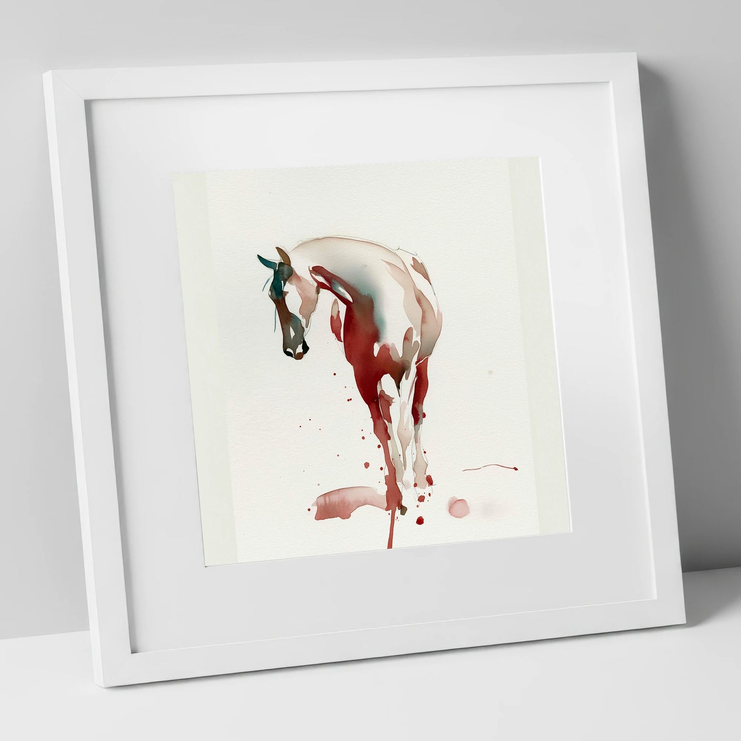 Crimson Wash Silhouette horse breed art print in white frame