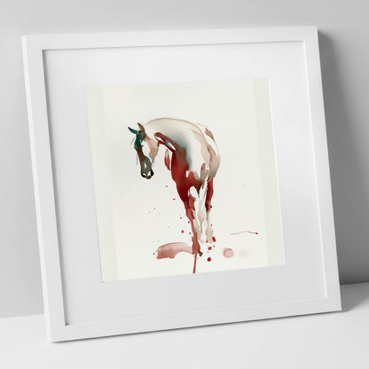 Crimson Wash Silhouette horse breed art print in white frame